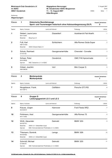 und Tourenwagen historisch ohne Hubraumbegrenzung (GLP) 5 1 ...