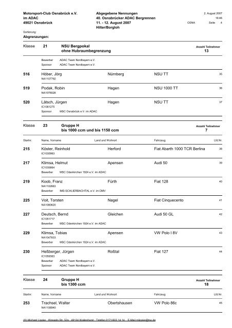 und Tourenwagen historisch ohne Hubraumbegrenzung (GLP) 5 1 ...