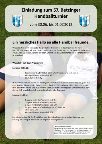 Einladung zum 57. Betzinger Handballturnier - TV Stetten Handball
