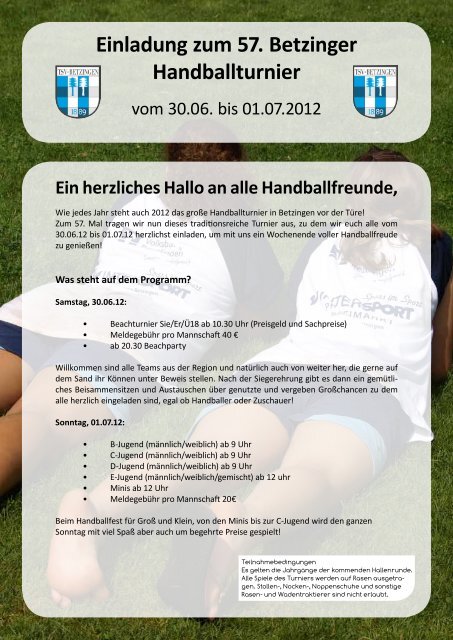 Einladung zum 57. Betzinger Handballturnier - TV Stetten Handball