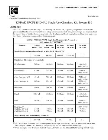 KODAK PROFESSIONAL Single-Use Chemistry Kit, Process E-6