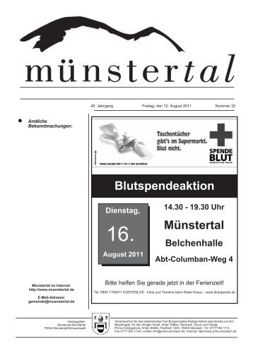 19.30 Uhr Münstertal Belchenhalle Abt-Columban-Weg 4