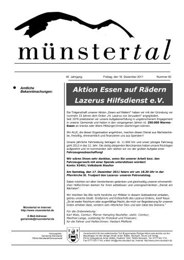 Aktion Essen auf Rädern Lazerus Hilfsdienst e.V. - Münstertal