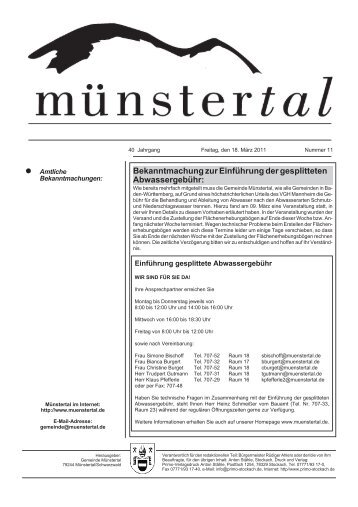 Bekanntmachung zur Einführung der gesplitteten ... - Münstertal