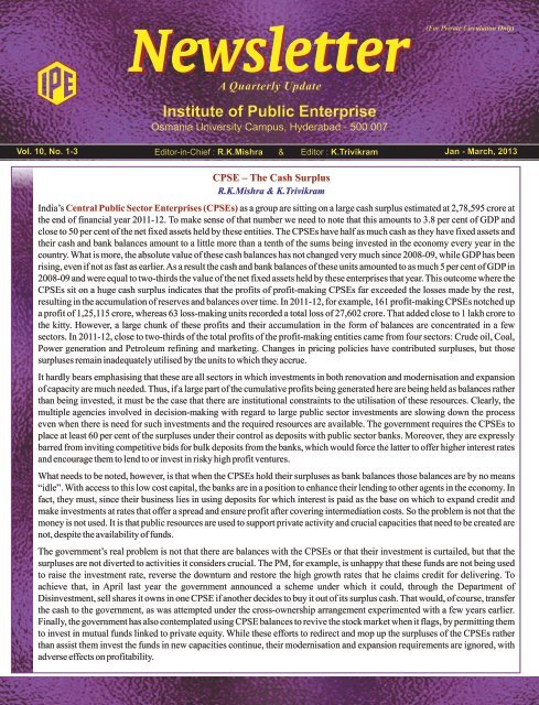 Newsletter bulletin Jan-March 2013 Web - Institute of Public Enterprise