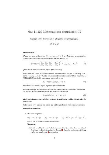 Mat-1.1120 Matematiikan peruskurssi Ð¡2 KevÃ¤Ã¤n 2007 kierroksen 1 ...