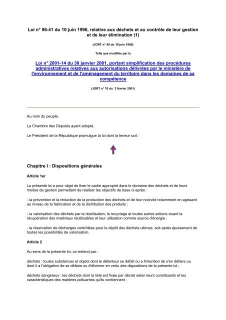 Loi nÂ° 96-41 du 10 juin 1996, relative aux dÃ©chets et au ... - REME