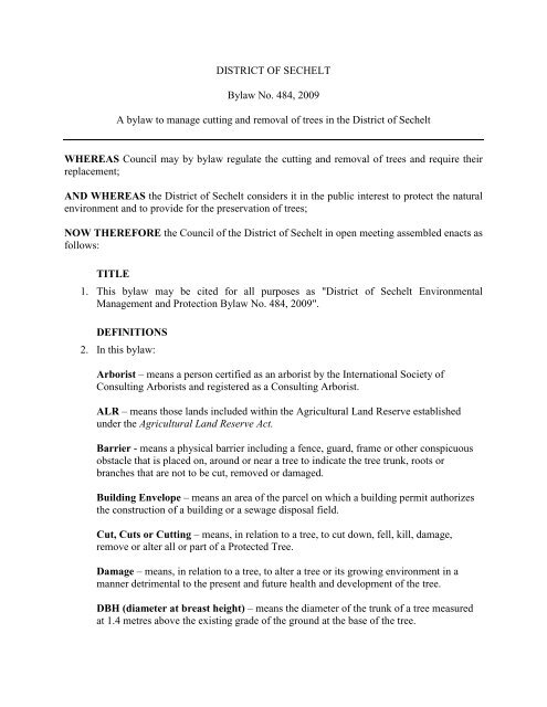 Environmental Management & Protection Bylaw - District of Sechelt