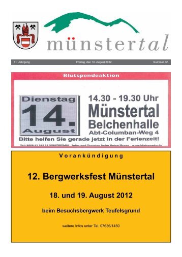 V orank ü ndigung 12. Bergwerksfest Münstertal 18. und 19. August ...