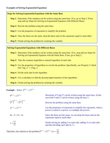 Page 1 Examples of Solving Exponential Equations Example ...