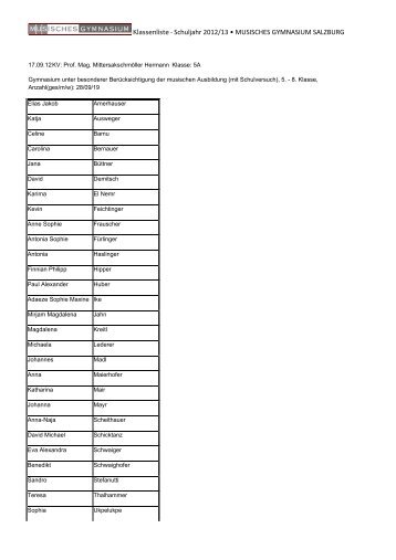 Klassenliste 12-13 Oberstufe - des Musischen Gymnasiums
