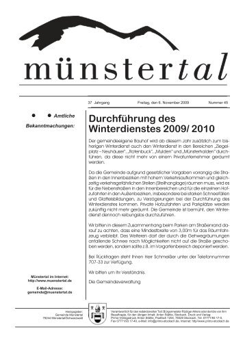 Durchführung des Winterdienstes 2009/ 2010 - Münstertal