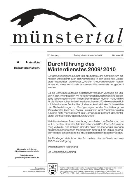 Durchführung des Winterdienstes 2009/ 2010 - Münstertal