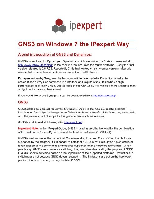 GNS3 on Windows 7 the IPexpert Way - CCIE Blog - IPexpert