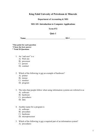 Quiz 1(pdf) - KFUPM Open Courseware