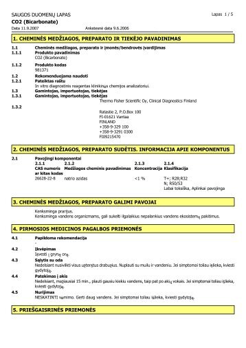 SAUGOS DUOMENÅ² LAPAS CO2 (Bicarbonate ... - Thermo Scientific