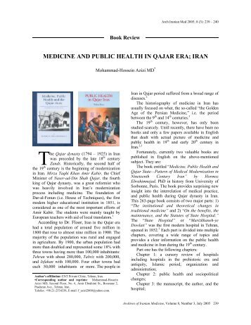 MEDICINE AND PUBLIC HEALTH IN QAJAR ERA; IRAN