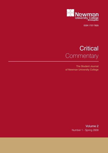 Critical Commentary Vol 2 No 1 - Spring 2009 - Newman University ...