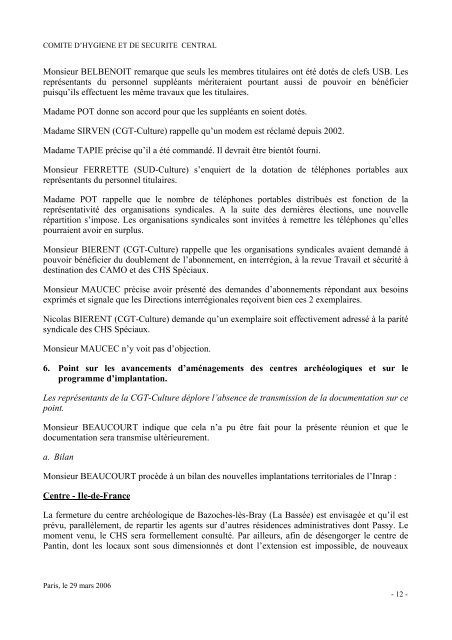 Procès-verbal de la réunion du Comité Hygiène et Sécurité ... - Inrap