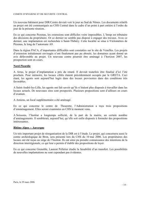 Procès-verbal de la réunion du Comité Hygiène et Sécurité ... - Inrap