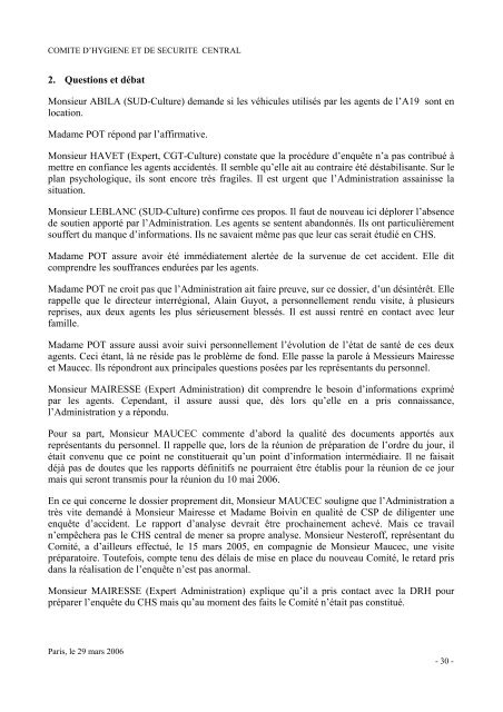 Procès-verbal de la réunion du Comité Hygiène et Sécurité ... - Inrap