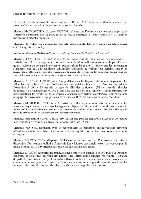 Procès-verbal de la réunion du Comité Hygiène et Sécurité ... - Inrap