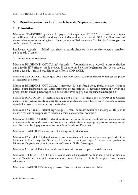 Procès-verbal de la réunion du Comité Hygiène et Sécurité ... - Inrap