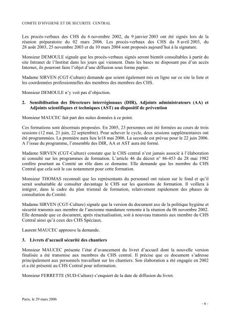 Procès-verbal de la réunion du Comité Hygiène et Sécurité ... - Inrap