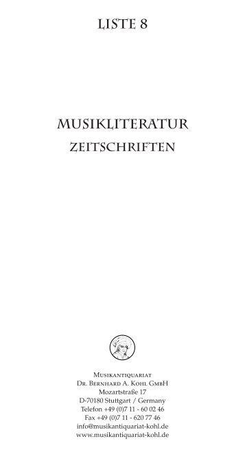 liste 8 musikliteratur - Musikantiquariat Dr. Bernhard A. Kohl GmbH