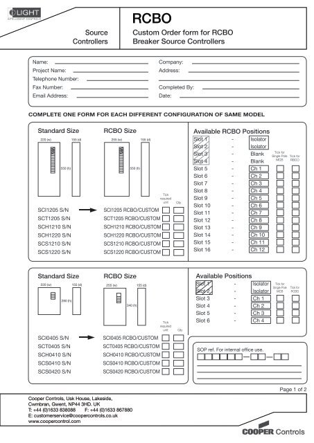 RCBO Source Controller Order Form - iLight