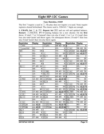 Eight HP-12C Games - HPCC