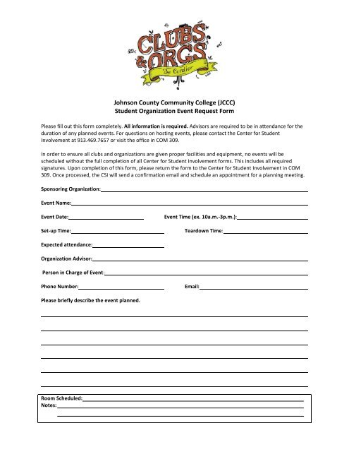 Event Request Form Johnson County Community College