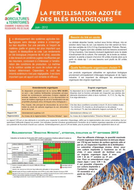 la fertilisation azotÃ©e des blÃ©s biologiques - Chambre d'agriculture