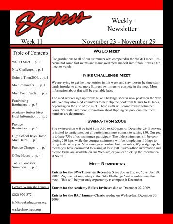 Weekly Newsletter - Waukesha Express Swim Team