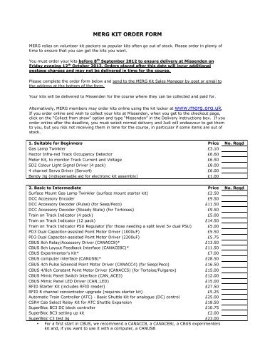 MERG KIT ORDER FORM - Missenden Railway Modellers