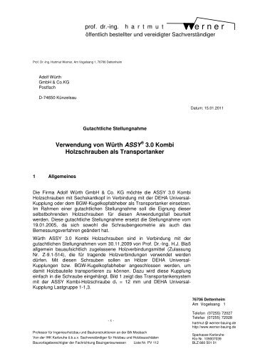 ASSY Transportankersystem Gutachterliche Stellungnahme ... - WÃ¼rth