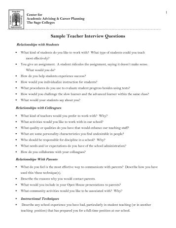 Sample Teacher Interview Questions - The Sage Colleges