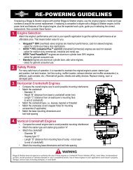 specifications of service engines - Briggs & Stratton