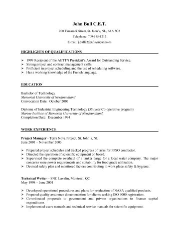 Sample Resume Formats - Fisheries and Marine Institute - Memorial ...