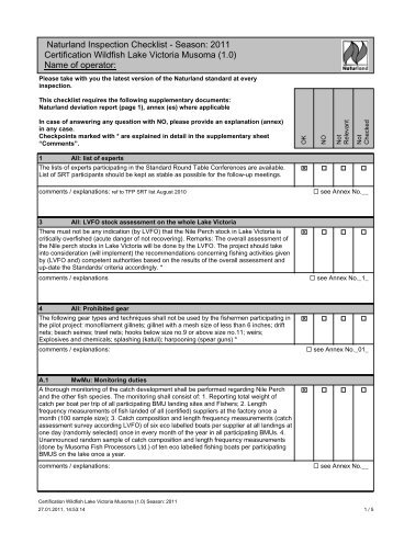 Naturland Inspection Checklist - Season: 2011 Certification Wildfish ...