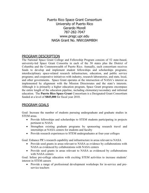 Puerto Rico Space Grant Consortium - NASA