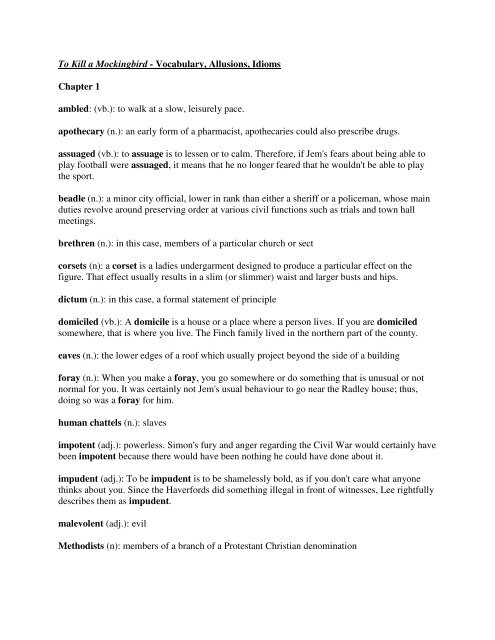 Vocabulary Allusions Idioms Chapter 1 Ambled