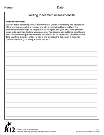 Name Date Writing Placement Assessment #5 - K12.com