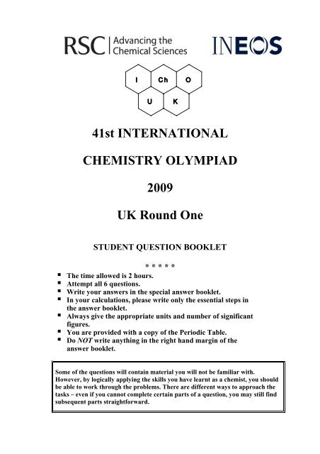 41st INTERNATIONAL CHEMISTRY OLYMPIAD 2009 UK Round One