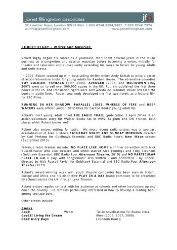 ROBERT RIGBY â Writer and Musician - Janet Fillingham Associates