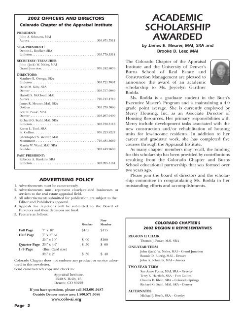 colorado chapter appraisal news - Colorado Appraisal Institute