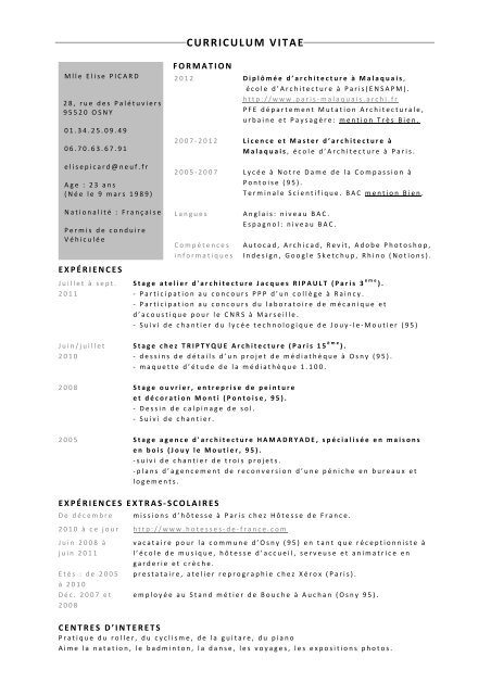 CV+ lettre de motivation Elise PICARD.pdf / Uploaded File - Archilink