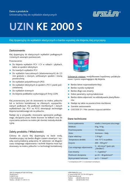 UZIN KE 2000 S - Klej do wykładzin PCV - mocny - Budmarkus