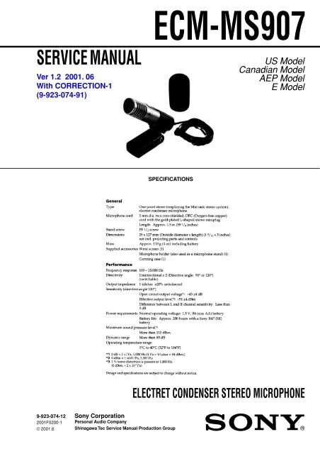 Sony ECM-MS907 Service Manual, Version 1.2 - Coutant.org