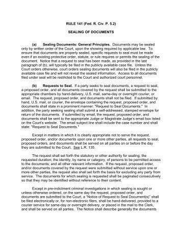 RULE 141 (Fed. R. Civ. P. 5.2) SEALING OF DOCUMENTS (a ...